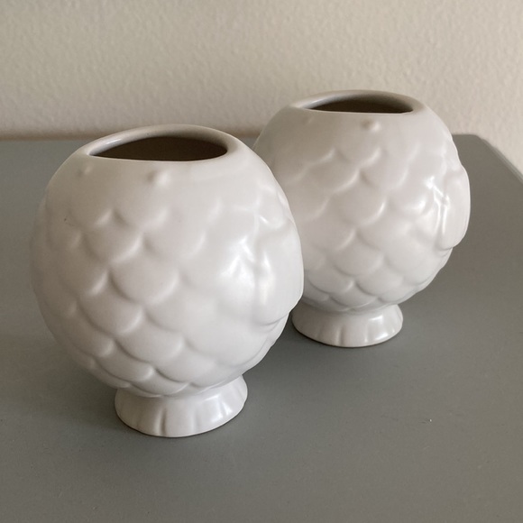 White ceramic fish vases Modern Coastal Seaside Decor set of 2 small vessels - Picture 1 of 12